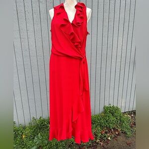 Red Faux Wrap Dress with Flirty Hem
